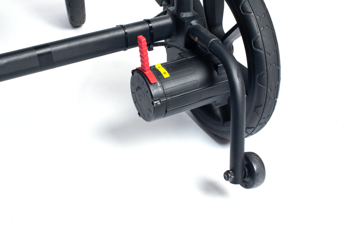 eFOLDi Navigator rear motor, freewheel lever and anti-tip wheel detail