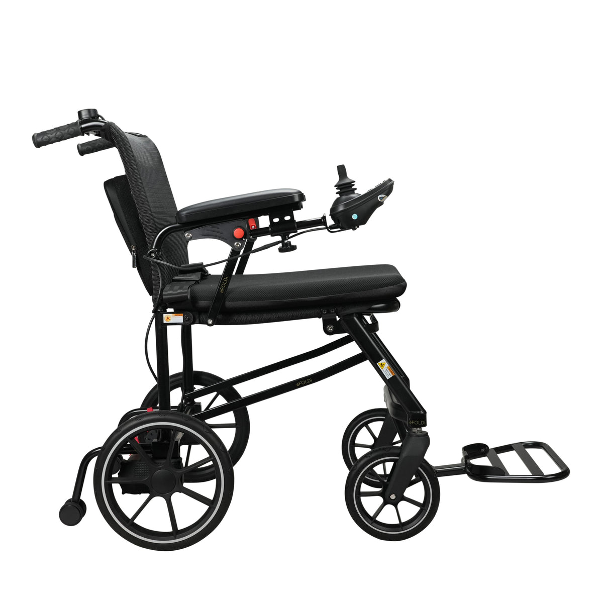 eFOLDi Navigator folding power wheelchair, side profile
