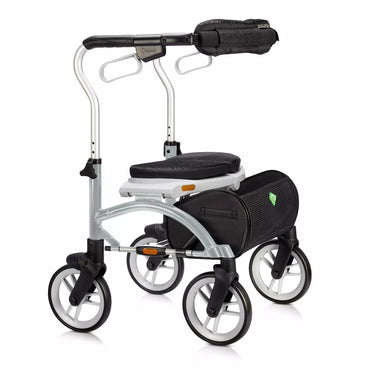 Evolution Xpresso Lite CF rollator in Silver, front three-quarter studio view