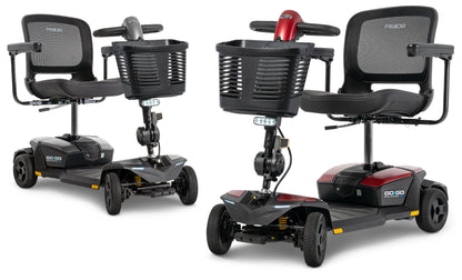 Pride Go Go Endurance AL+ scooters in Euro Grey and Garnet Red, front three-quarter views