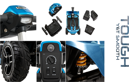 Pride Revo 2.0 mobility scooter shown on outdoor terrain