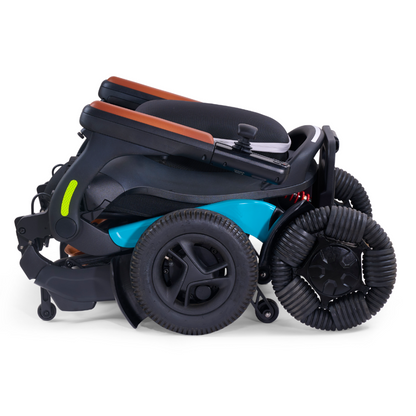 Angled view of the Golden Technologies Ally Pro folded securely, highlighting its lightweight, travel-ready frame.