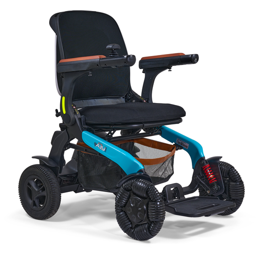 Golden Ally Pro GP304 power wheelchair in Teal, front-left three-quarter view on white