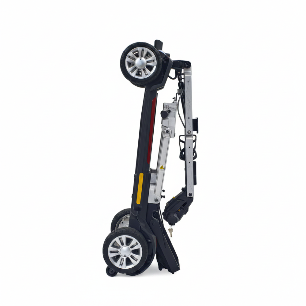 Buzzaround CarryOn manual folding lightweight portable travel mobility scooter, folds flat to 12 inches, lithium battery, 47.5 lbs without the seat and battery, red
