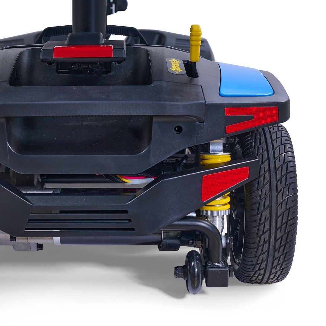 Golden Buzzaround XL+ GB152 rear suspension, wheel and transport-release detail