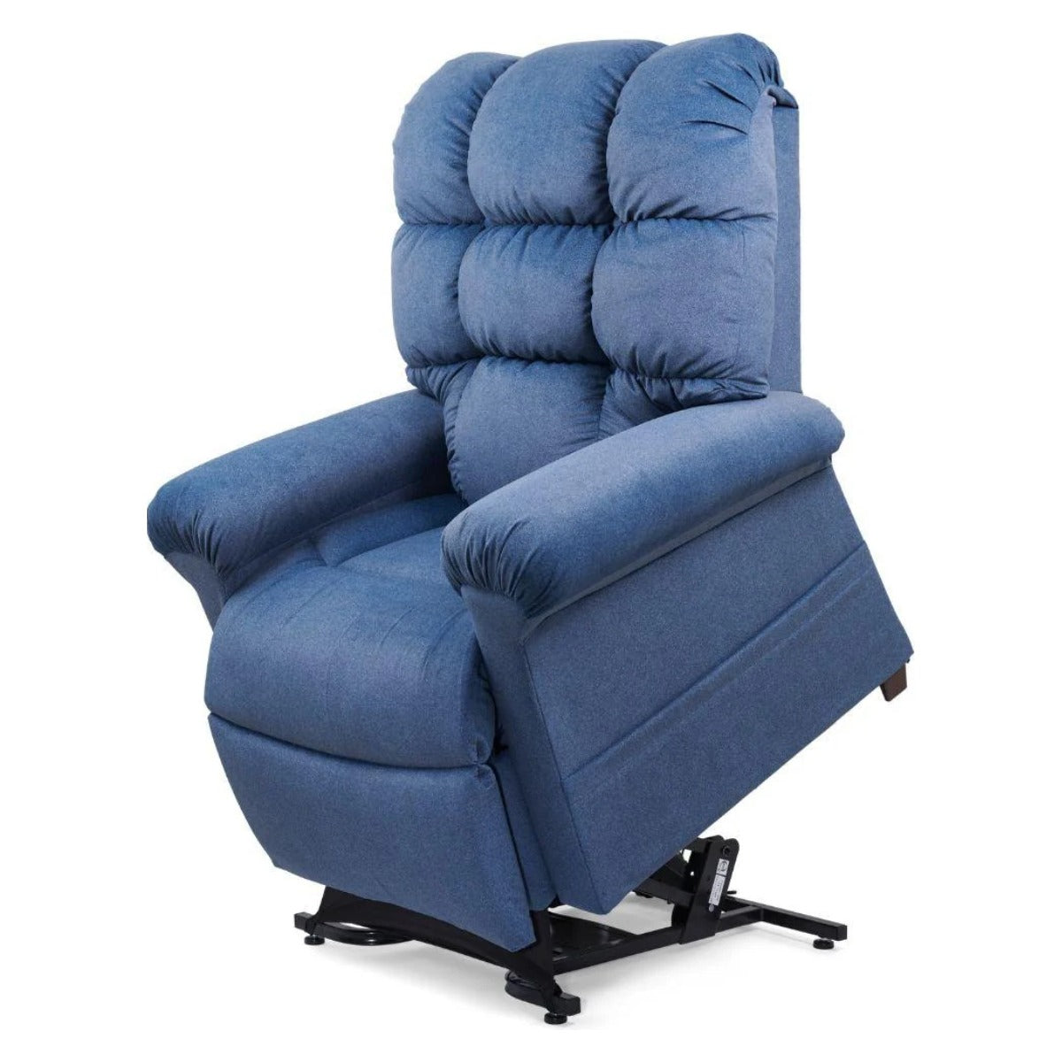 Golden Cloud PR510 lift chair in Tucker Calypso blue, raised to the standing position