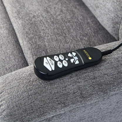 Two button hand control resting on the arm of a Golden MaxiComforter PR535 lift chair