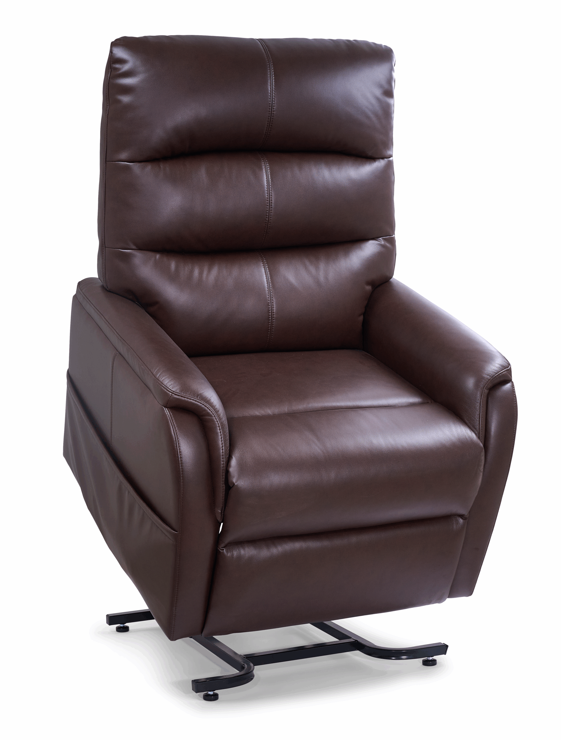 Angled front view of the Golden Technologies Elara lift recliner in umber, demonstrating the helpful forward lift assist feature.