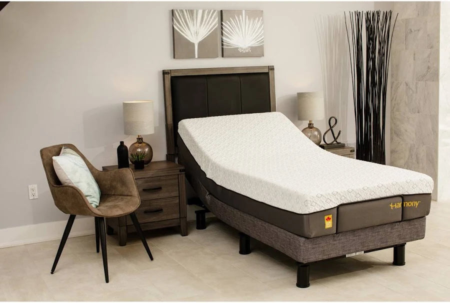 The Harmony Relax mattress shown in a cozy bedroom with the head perfectly elevated for reading or watching TV.