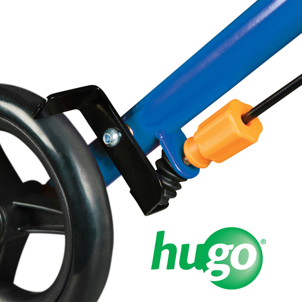 Detailed view of the locking brakes on the Hugo Sidekick mobility walker.