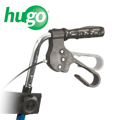 Detailed view of the ergonomic handgrips and locking brakes on the Hugo Sidekick mobility walker.