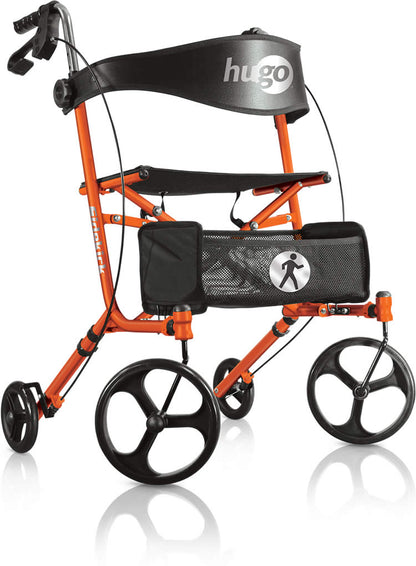 Hugo Sidekick Side-Folding Rollator Walker in Tangerine with Seat – Lightweight 4-Wheel Mobility Support in Canada