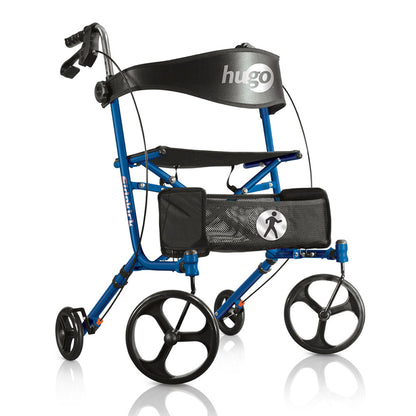 Hugo Sidekick Side-Folding Rollator Walker in Blue with Seat – Lightweight 4-Wheel Mobility Support in Canada