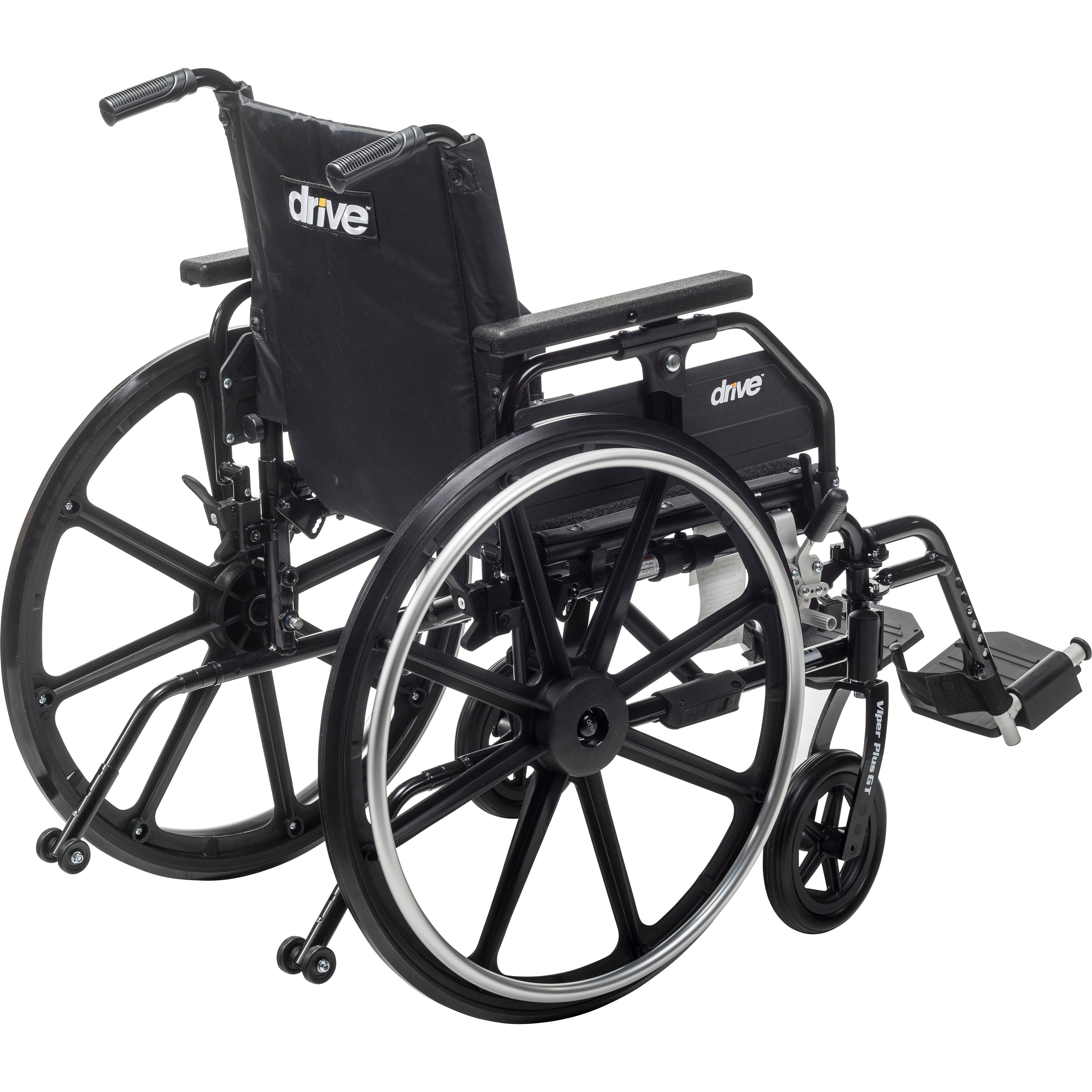 Drive Medical Viper Plus GT wheelchair with swing-away footrests, rear three-quarter view