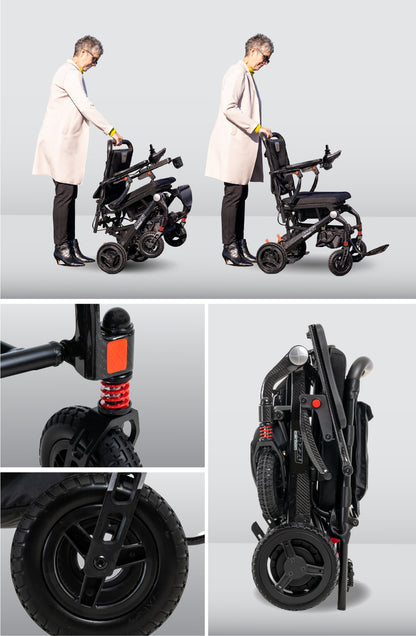 Pride Jazzy Carbon power wheelchair features collage