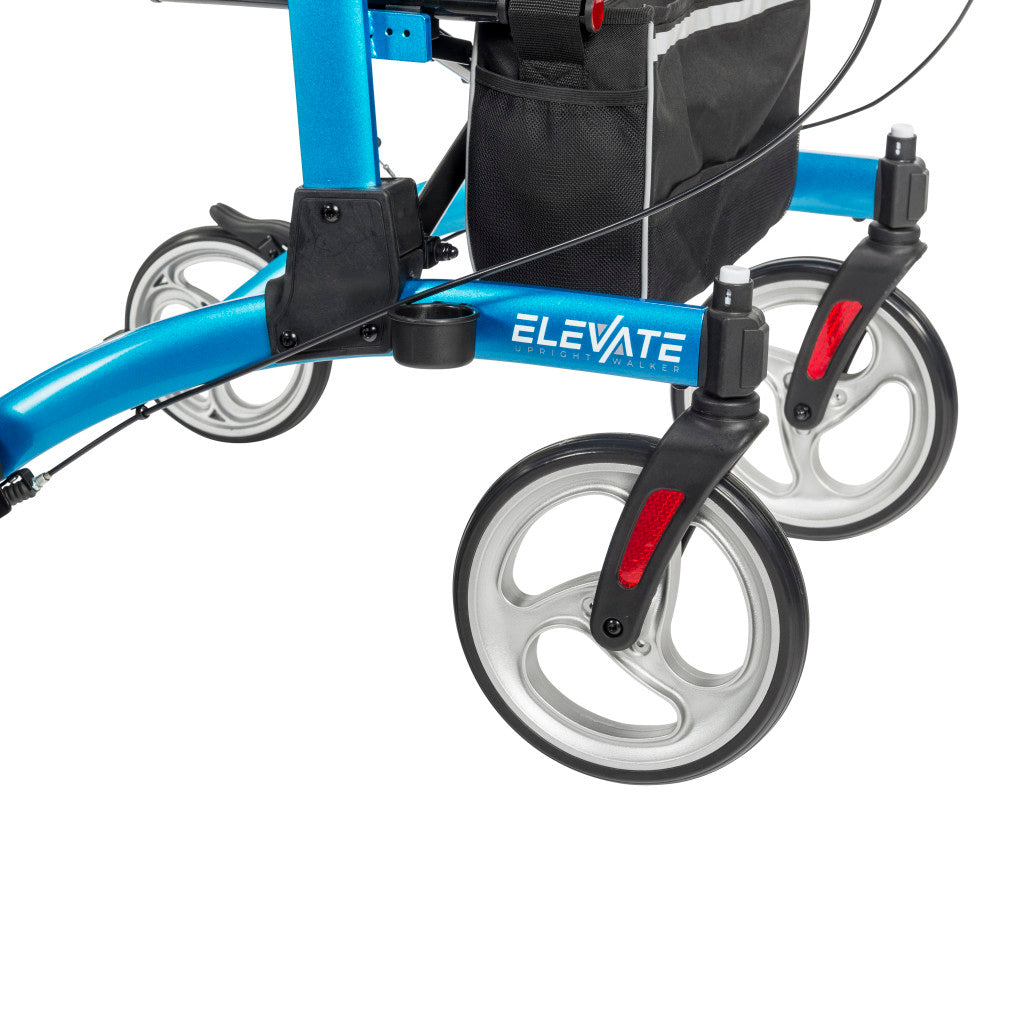 Close up of the large 10-inch front wheels on the Drive Elevate walker for smooth rolling.