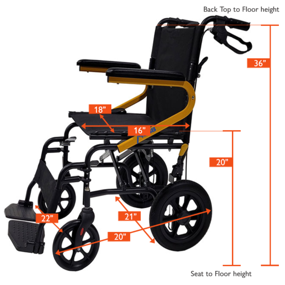 Lightweight MOBB 12-Inch Transport Chair – Easy Folding Wheelchair | Care Made Canada