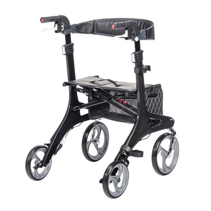 Drive Medical Nitro Elite CF Carbon Fiber Rollator featuring an ultra-lightweight frame.