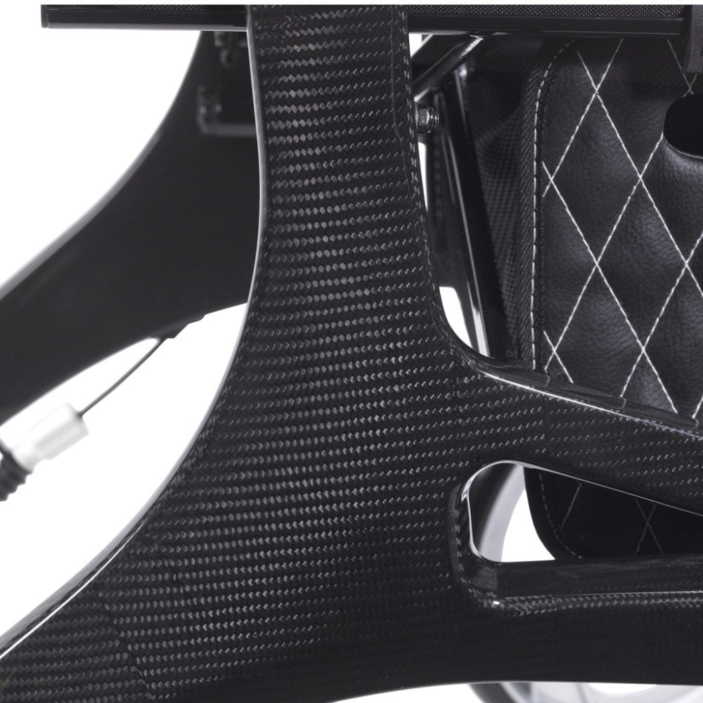 Close up of the flexible backrest strap on the Nitro Elite Carbon Fiber walker.