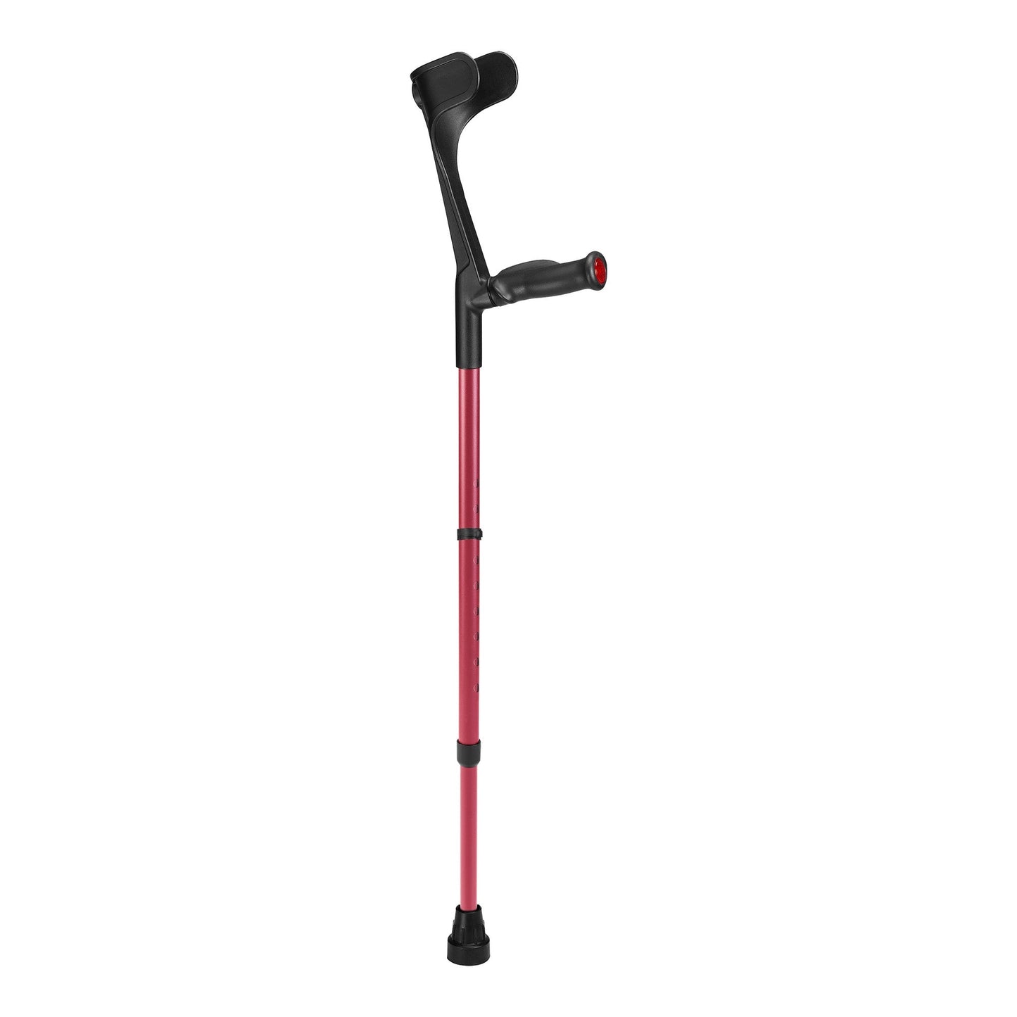 Ossenberg Classic forearm crutch in red with open cuff and anatomic soft grip