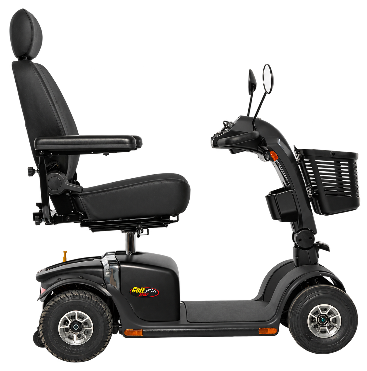 Pride Colt Sport 4-wheel scooter in Black Pearl, side profile