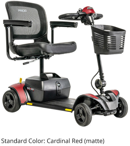 Pride Go-Go Elite Traveller 2 4-wheel travel mobility scooter in Cardinal Red on a white background