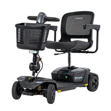 Pride Go Go Endurance AL+ 4-wheel scooter in Euro Grey, left three-quarter angle