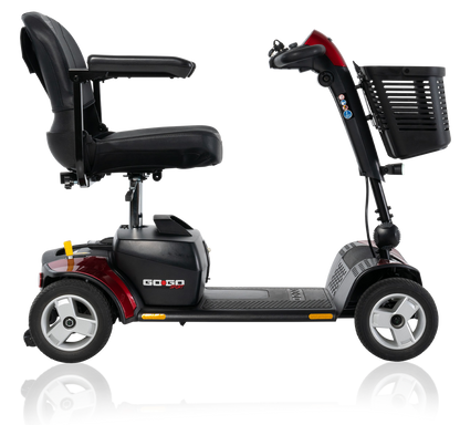 Pride Go-Go Sport 4-Wheel mobility scooter in red, side view