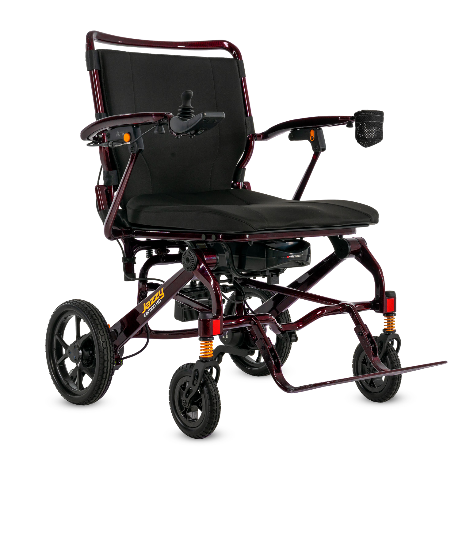 Pride Jazzy Carbon HD folding power wheelchair in Black Cherry