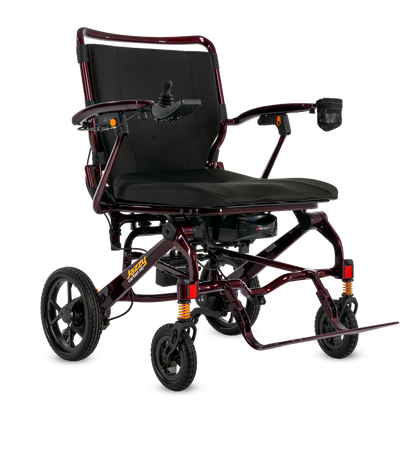 Pride Jazzy Carbon HD folding power wheelchair in Black Cherry