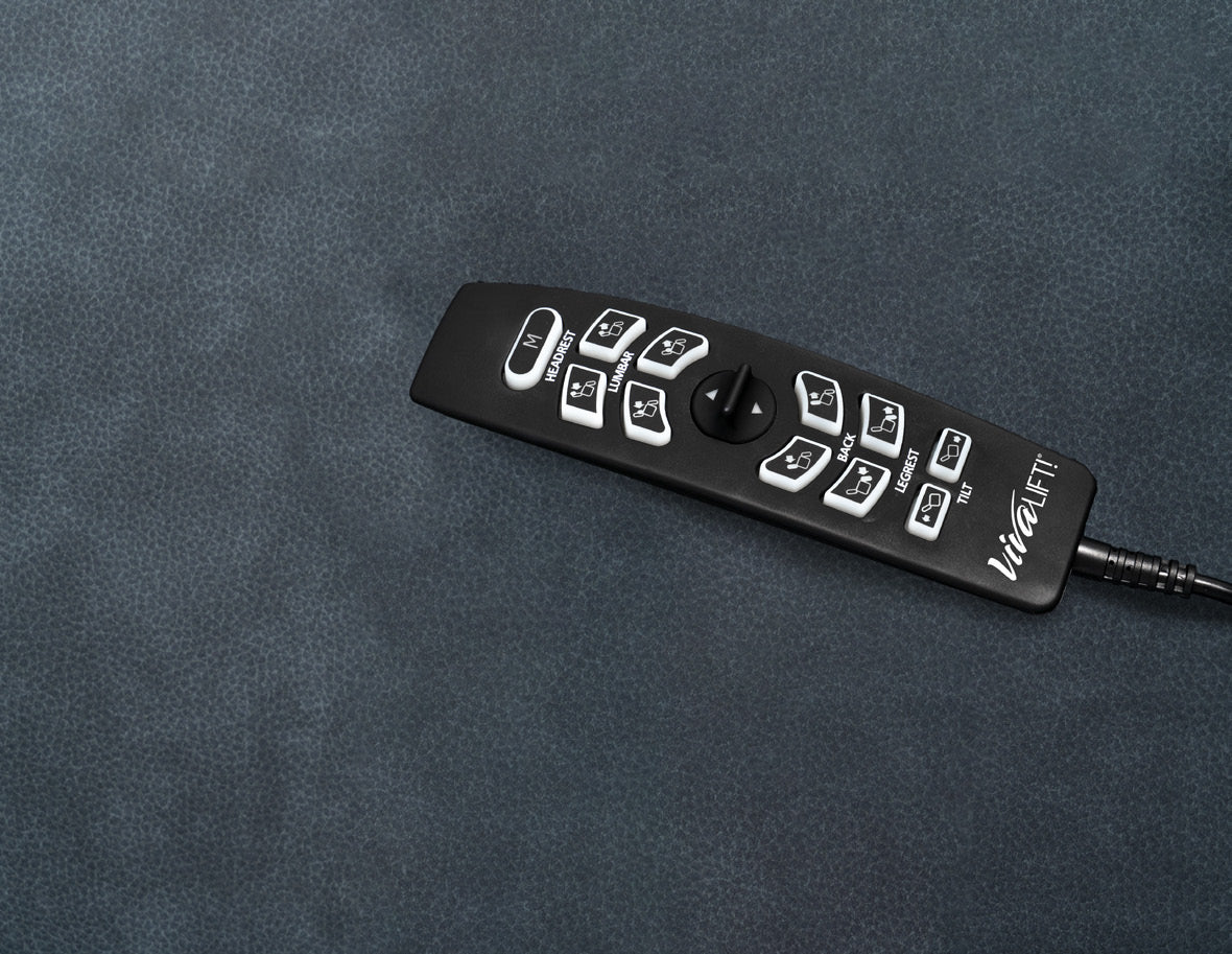 Pride VivaLift Ultra remote with headrest lumbar back legrest and tilt controls