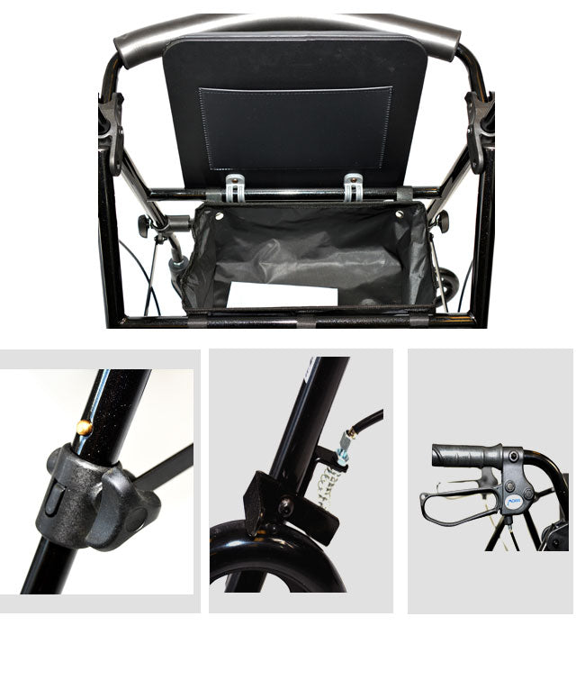 Aluminum Folding Walker – 4-Wheel Rollator with Seat
