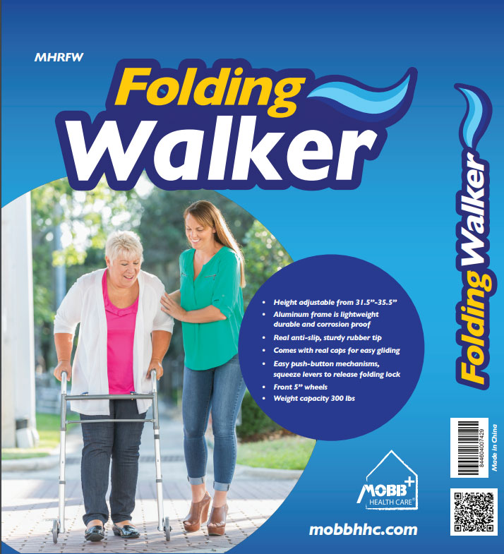 Folding Walker with Wheels – Lightweight, Adjustable for Indoor Use
