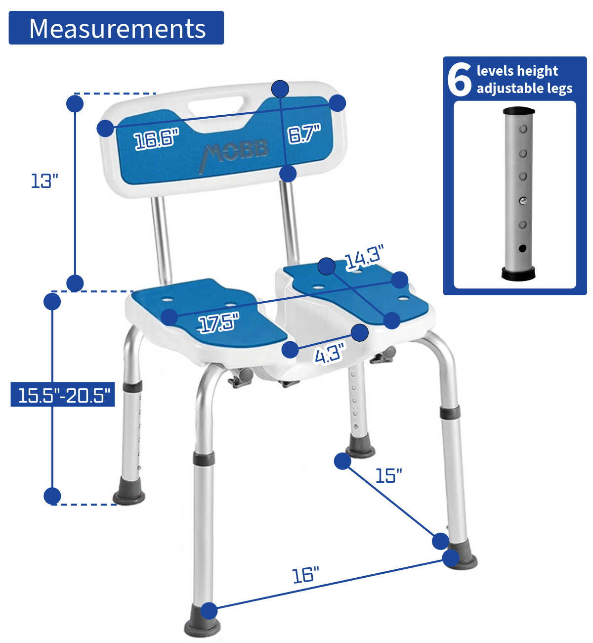 MOBB Easy Clean Bath Chair – Adjustable Aluminum Shower Seat with Cut-Out – Canada