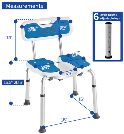 MOBB Easy Clean Bath Chair – Adjustable Aluminum Shower Seat with Cut-Out – Canada