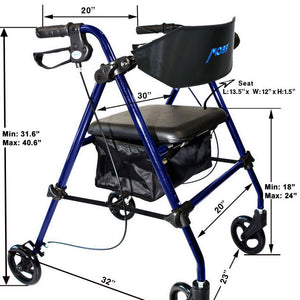 Aluminum Folding Walker – 4-Wheel Rollator with Seat