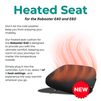 Feature graphic demonstrating the targeted thermal relief and all-season warmth provided by the Robooter Heated Seat Cushion for E40 and E60 models.