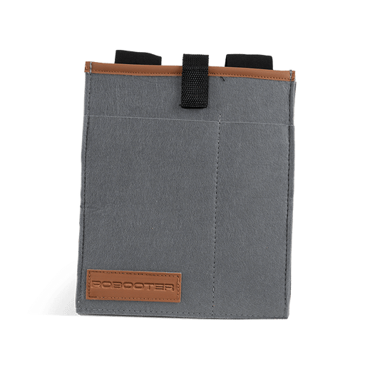 Robooter E40/E60 grey side arm pouch with brown trim, front view