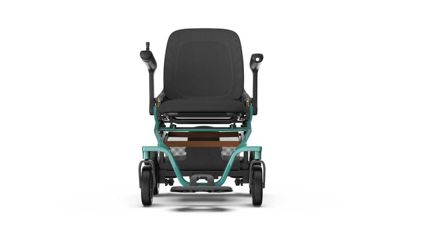 Robooter E40 folding electric wheelchair in Green front view available at Care Made Canada.