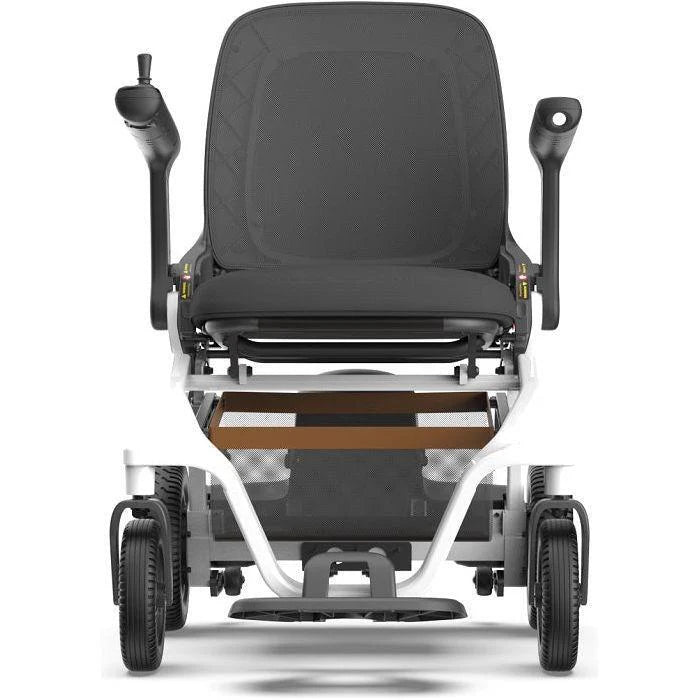 Robooter E40 Folding Electric Wheelchair Front View with Smart LCD Control and LED Headlight – Lightweight Power Chair Canada | CareMade

