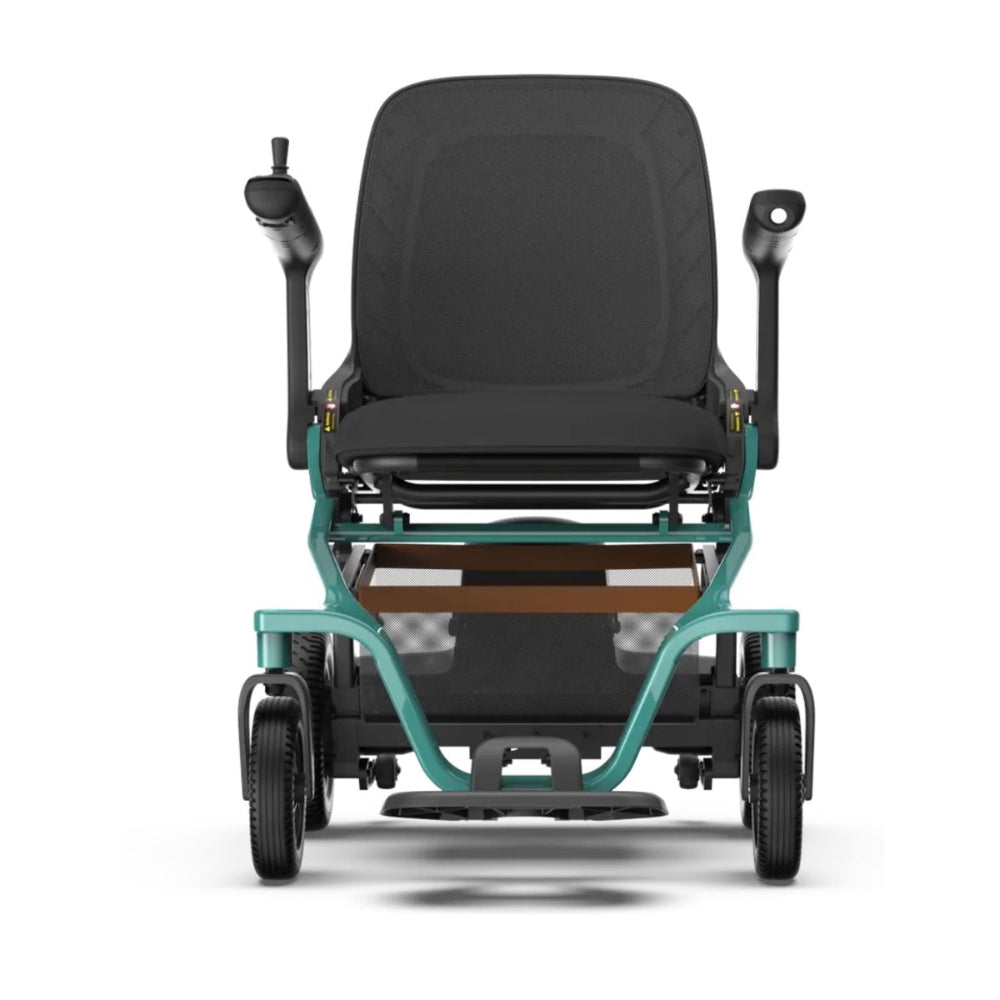 Robooter E60 outdoor-focused folding electric wheelchair, front view