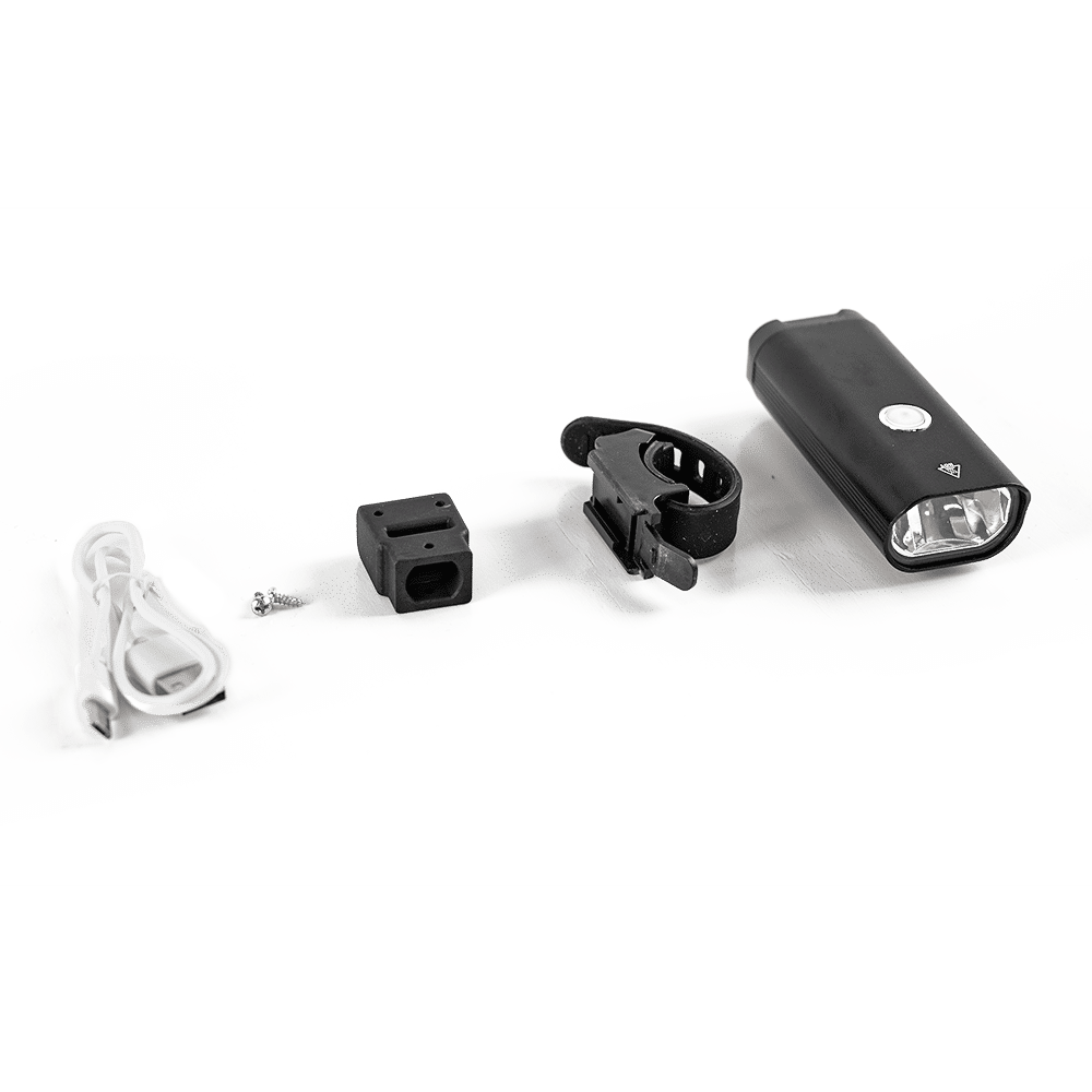 Standalone view of the black Robooter X40 LED handrail lamp alongside its secure mounting hardware components.