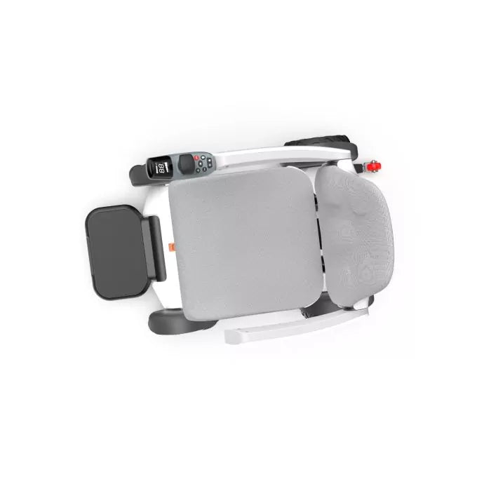 Top-down overhead view of the grey Robooter X40 smart folding power wheelchair showcasing its slim footprint.