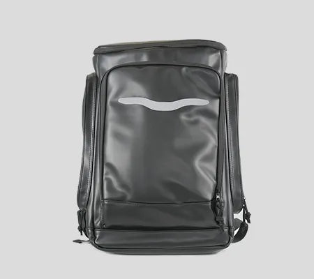 Standalone front view of the black Robooter X40 specialized backpack showcasing its modern, automotive-inspired design and durable construction.