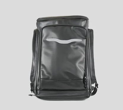 Standalone front view of the black Robooter X40 specialized backpack showcasing its modern, automotive-inspired design and durable construction.