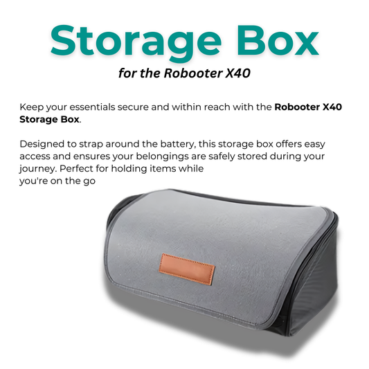 Feature graphic showcasing the Robooter X40 under-seat storage box, highlighting its secure, soft-shell design for discreet cargo utility.