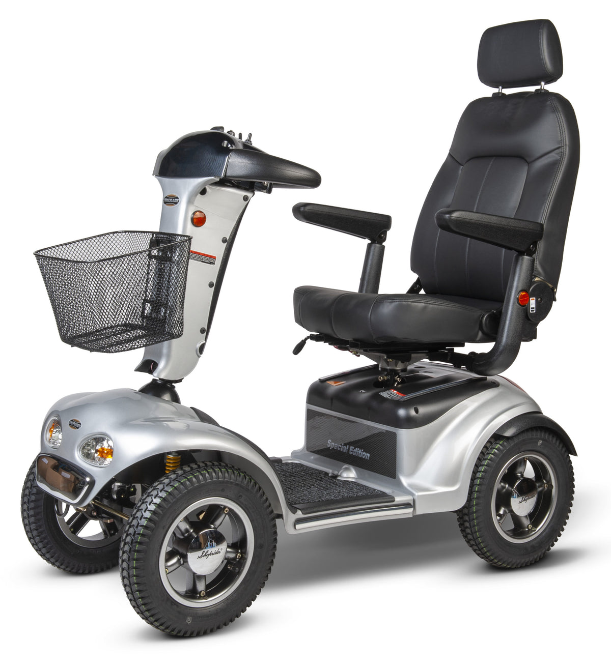 Shoprider TrailBlazer 889SL/SE mobility scooter in Silver, front three-quarter view