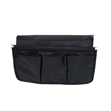 Detailed view of the five individual storage pockets on the Travel Buggy wheelchair armrest organizer.