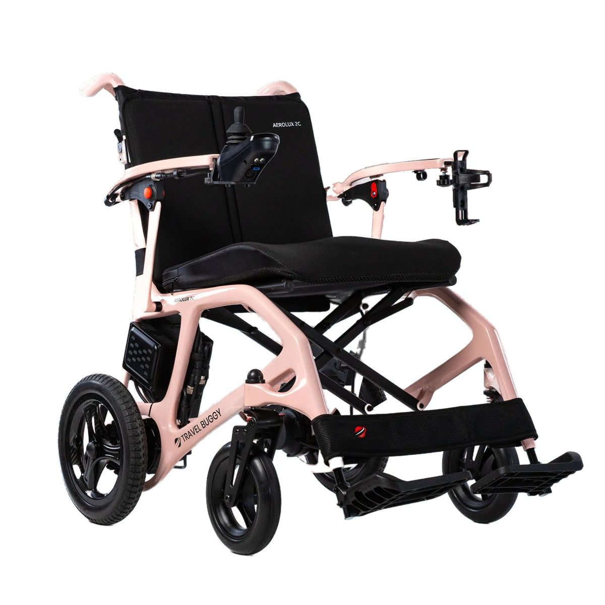 Travel Buggy AEROLUX 2C power chair in Blush, front three-quarter studio view