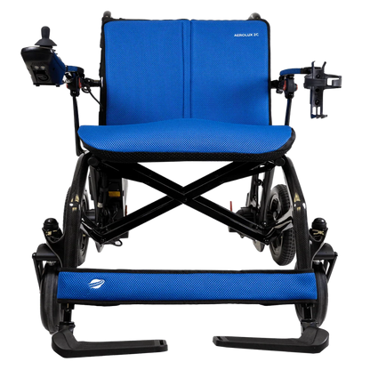 Deep blue replacement cushion set providing upgraded comfort for the AEROLUX 2C carbon fiber wheelchair.